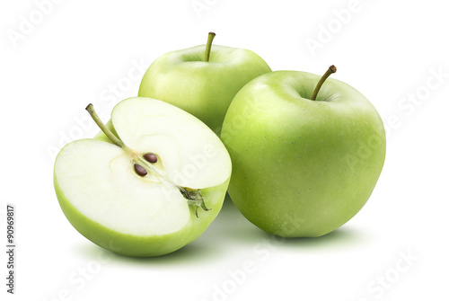 Green apples and half isolated on white background