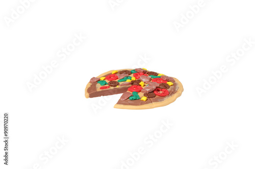 miniature pizza model from japanese clay on white background