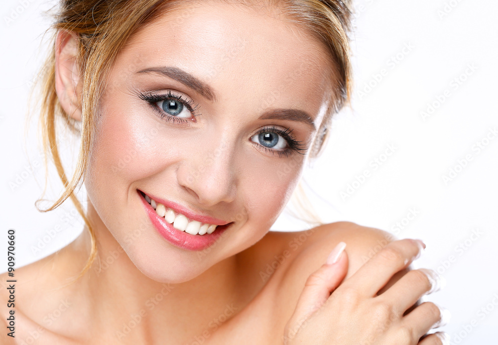 Beautiful woman with curly long hair on dark background Beautiful woman with curly long hair on dark background