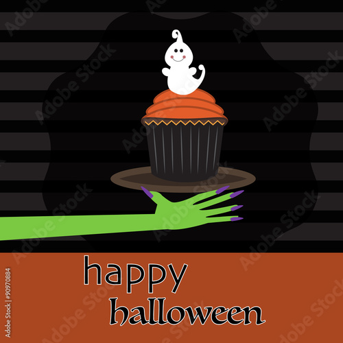 Happy Halloween background  with spooky cup cake vector. illustr