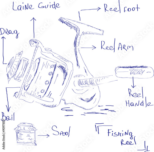 Spinning fishing reel design. Vector illustration.