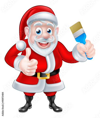 Cartoon Santa Giving Thumbs Up and Holding Paintbrush