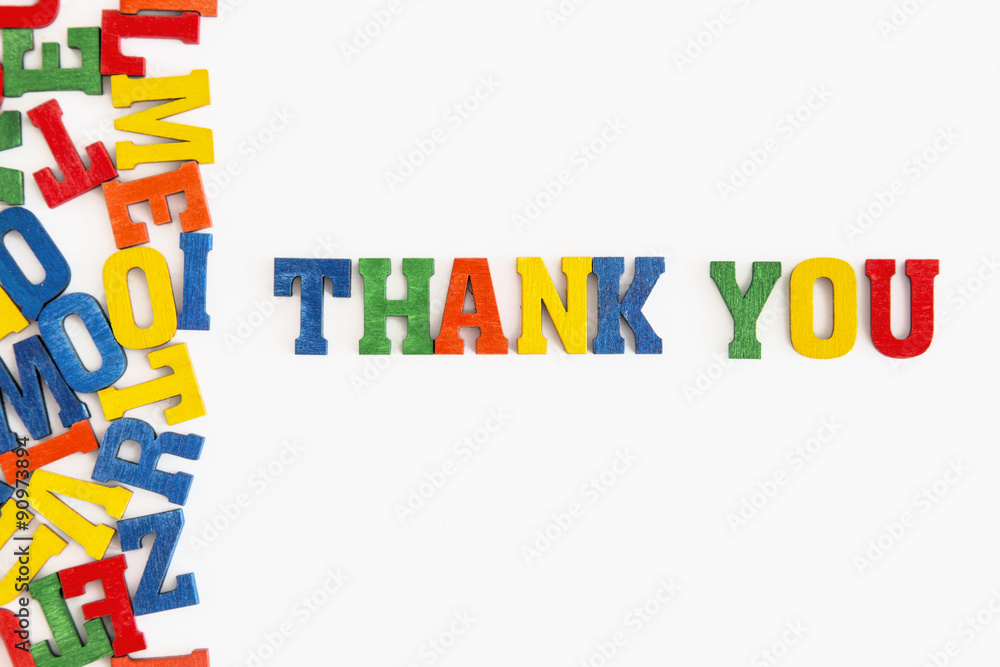 Series "Thank you" word thank you in English in wooden letters on