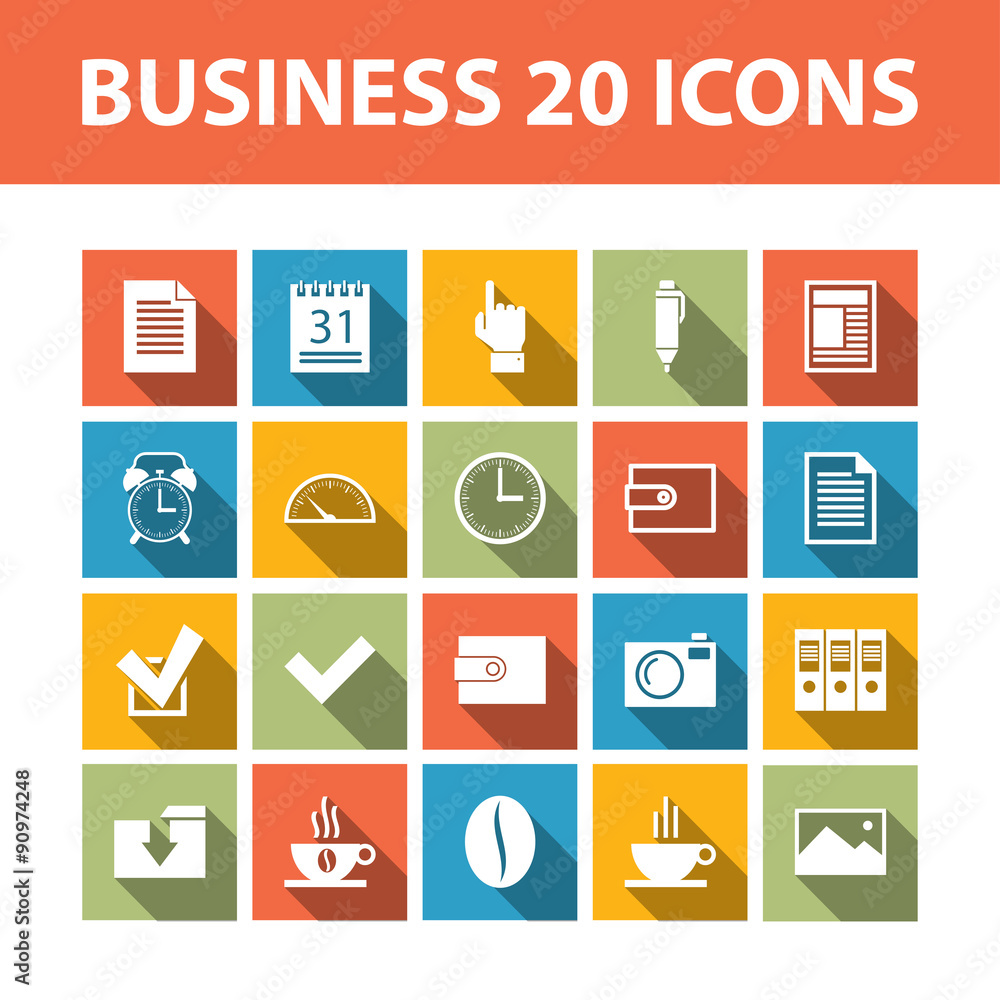 Business 20 vector flat icons set Business 20 vector flat icons set