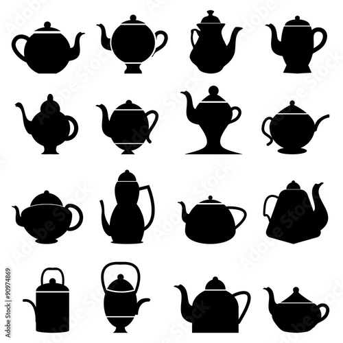 Tea pots icons set