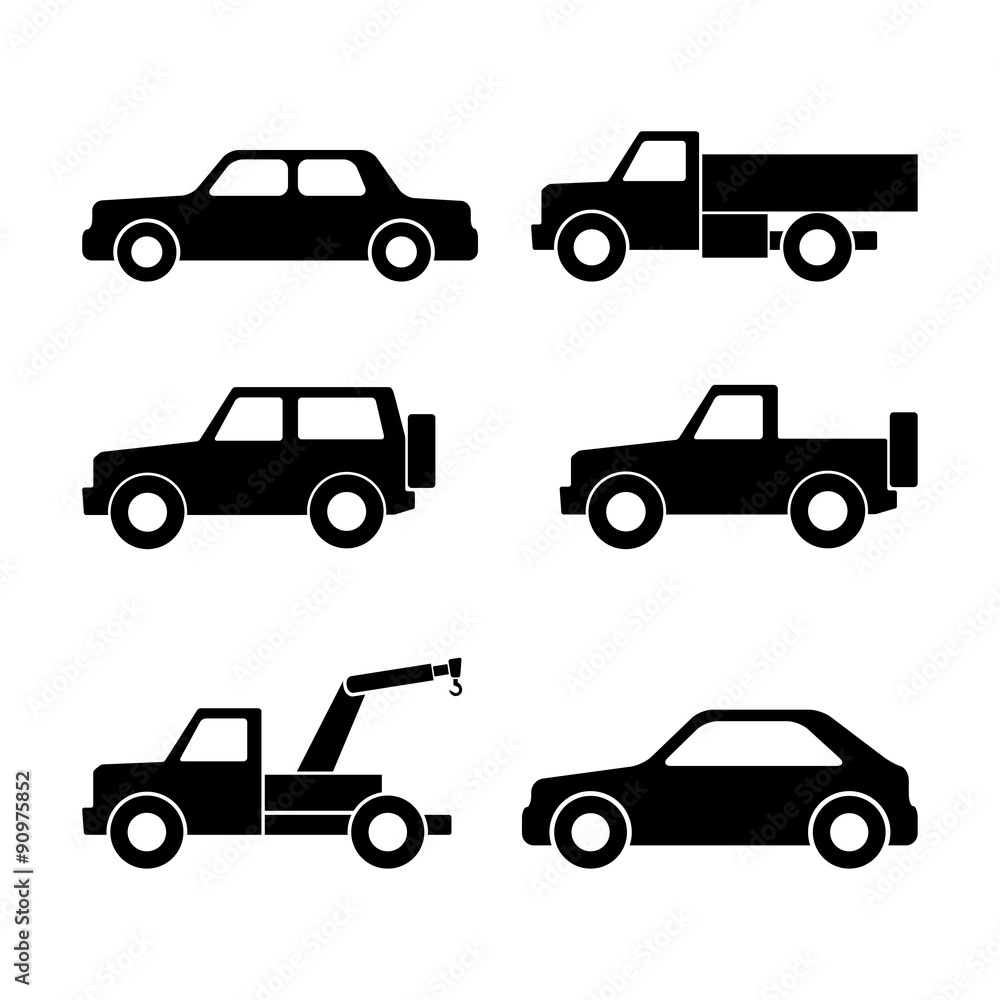 Set of car silhouettes isolated on white. Vector illustration