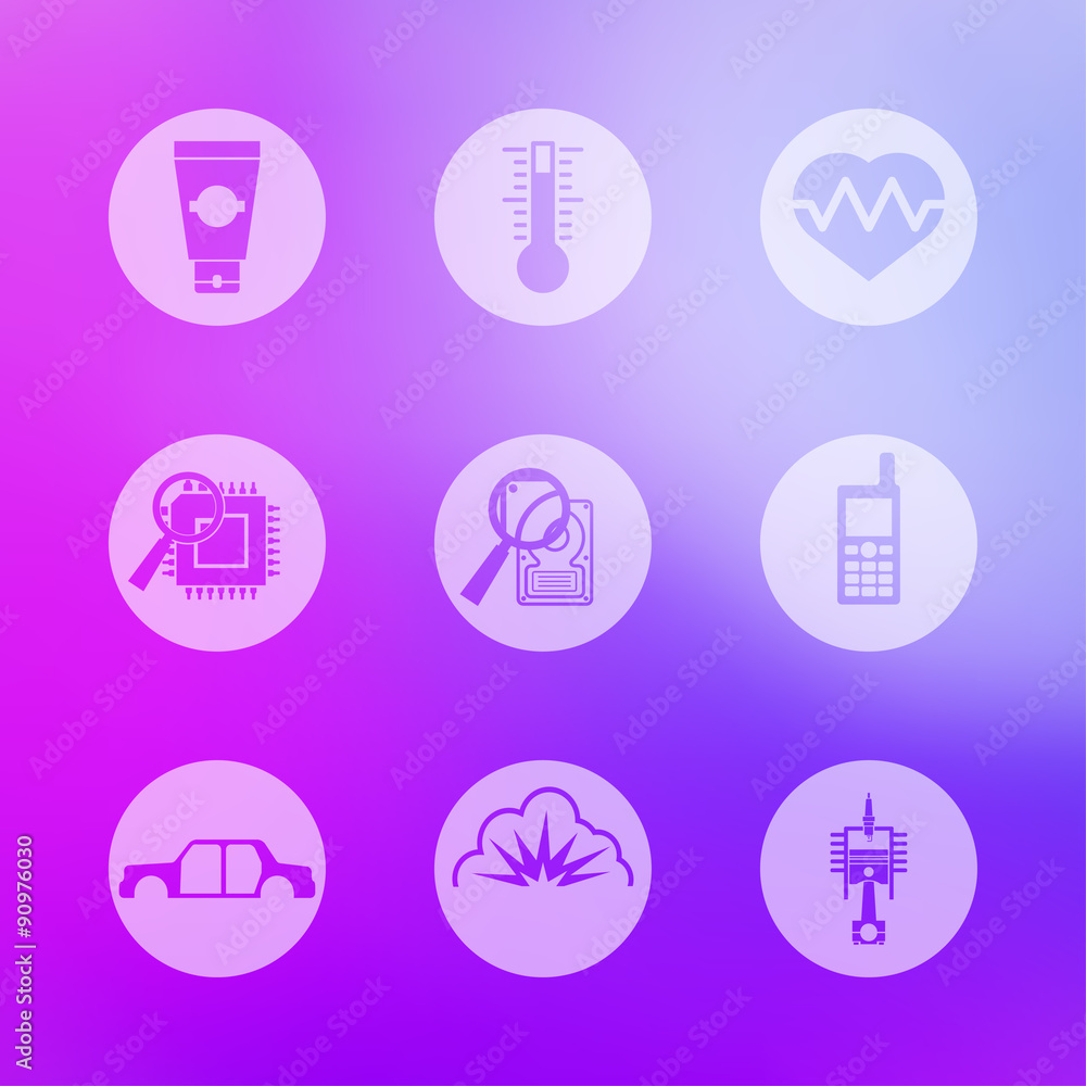 Universal modern icons for mobile or web interface on blurred background Universal modern icons for mobile or web interface on blurred background