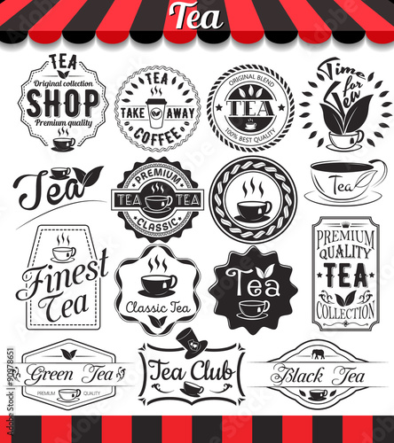 Set of vintage retro tea vintage labels and badges