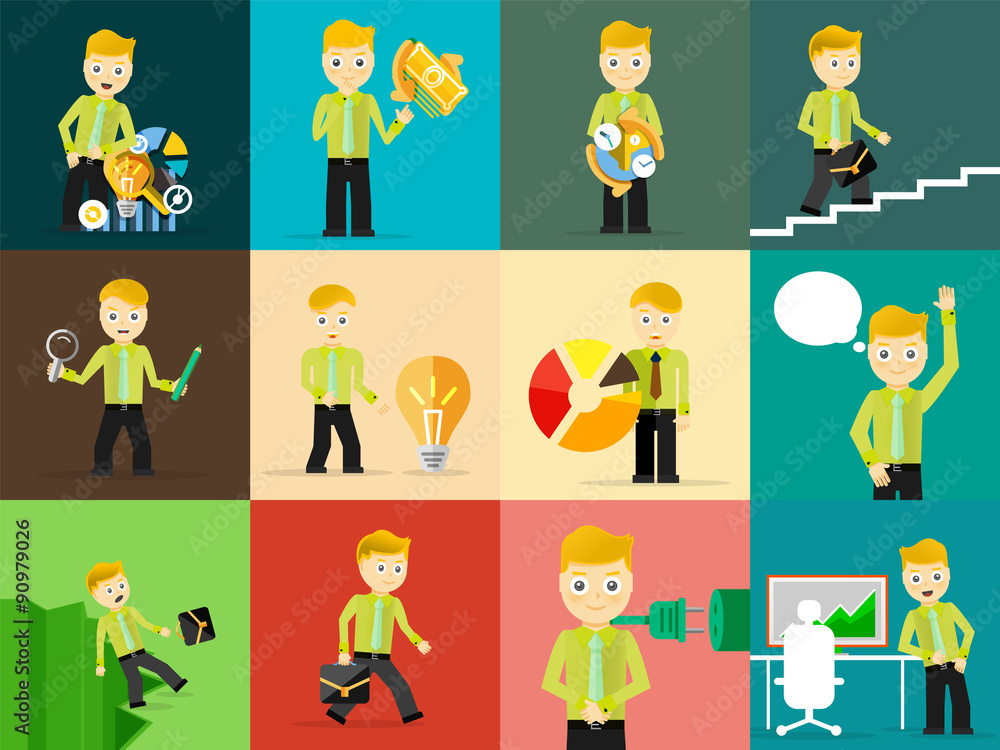 Fototapeta premium Set of businessman pose character concepts
