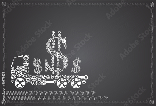 illustration of truck full of money over machine carries Dollar