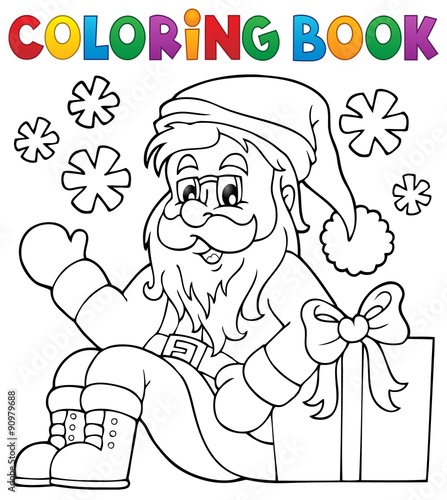 Coloring book with Santa Claus and gift