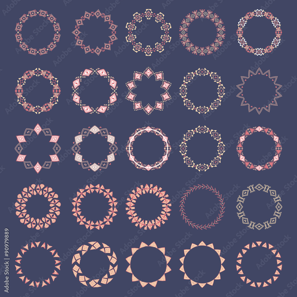Set of decorative circular elements for design in ethnic style Set of decorative circular elements for design in ethnic style