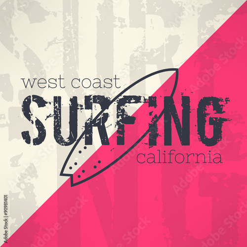 Vector surf typography in grunge design with letters background