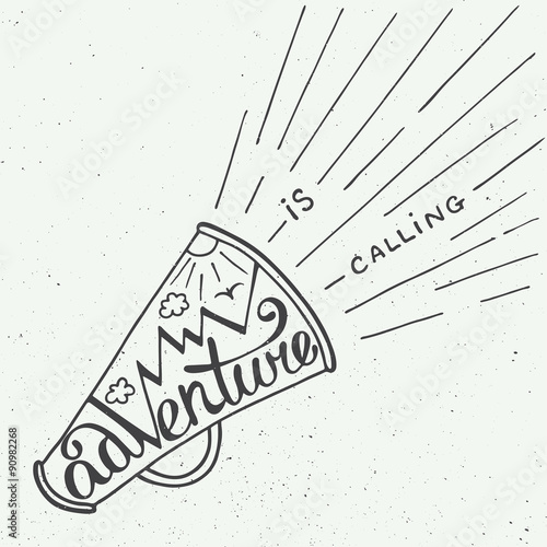 Adventure is calling in mouthpiece with mountains in vintage style
