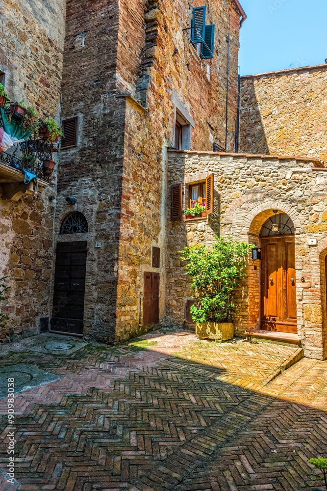 Fototapeta premium street of medieval Pienza town in Tuscany. Italy