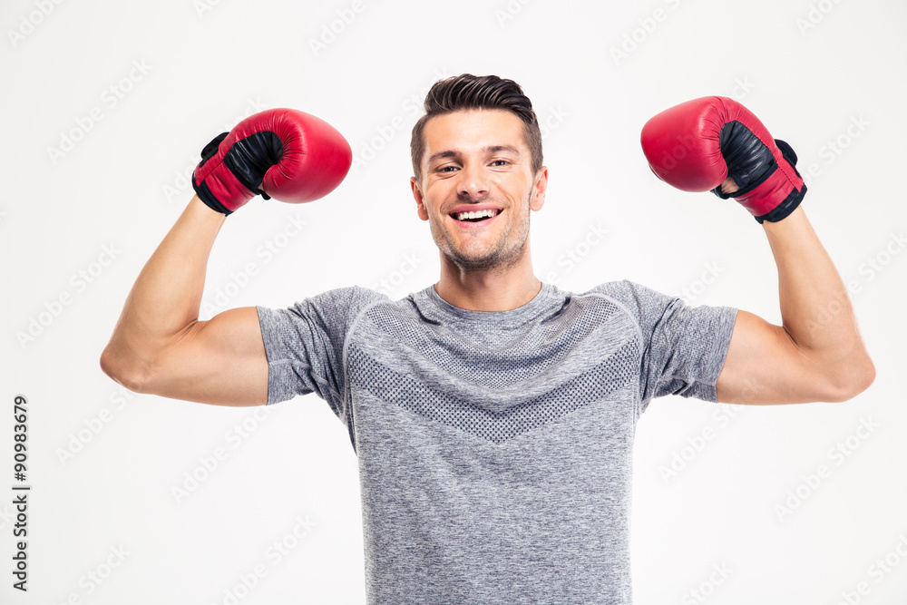 Happy male boxer celebrating his success Happy male boxer celebrating his success