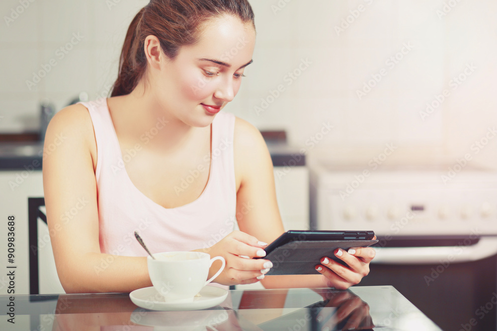 Woman drinking coffee at home fashion retro toning Woman drinking coffee at home fashion retro toning