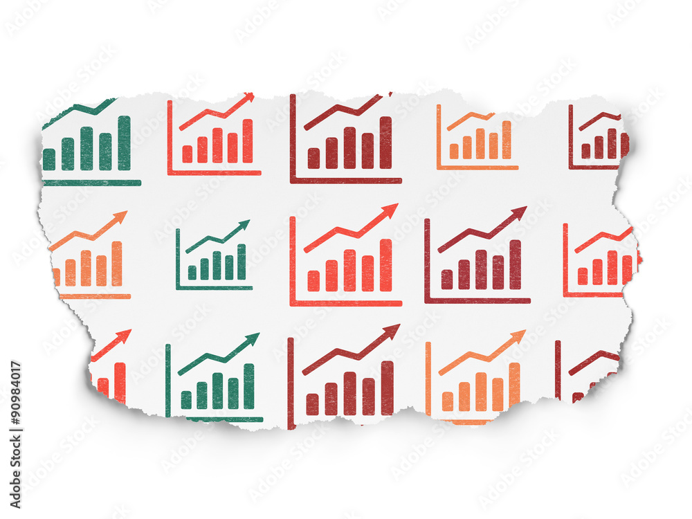 Finance concept: Growth Graph icons on Torn Paper background