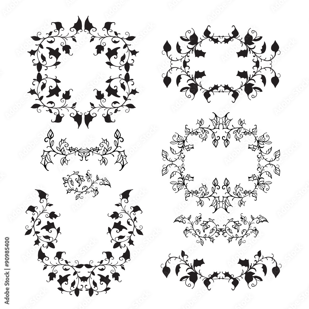 Elegant floral elements with branches and leaves. Elegant floral elements with branches and leaves.