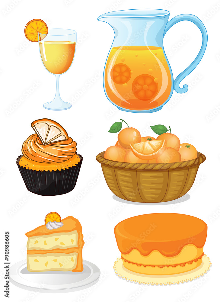 Set of orange desserts and juice Set of orange desserts and juice