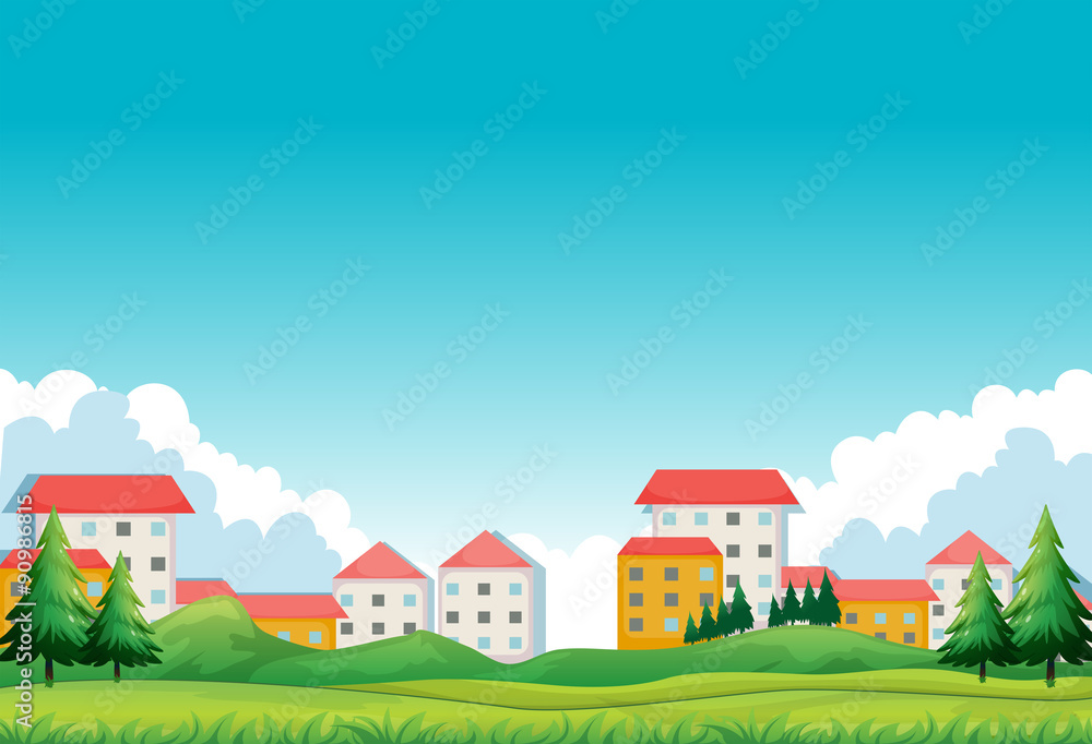 Neighborhood with houses and park Neighborhood with houses and park