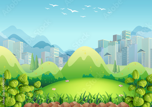 Nature scene with buildings in the background