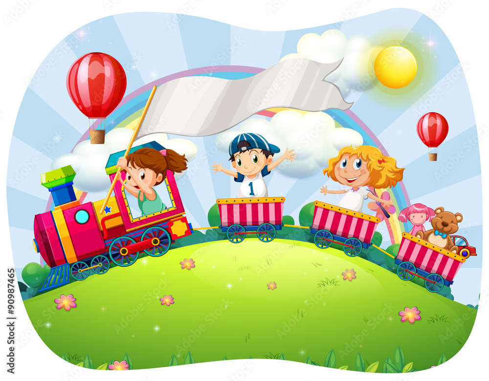 Obraz premium Children riding on train at daytime