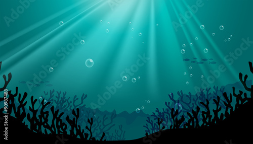 Silhouette underwater scene with coral reef photo