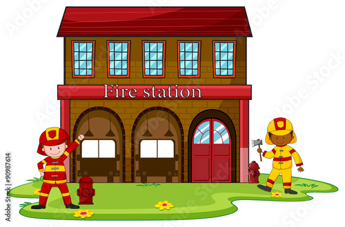 Firemen working at the fire station
