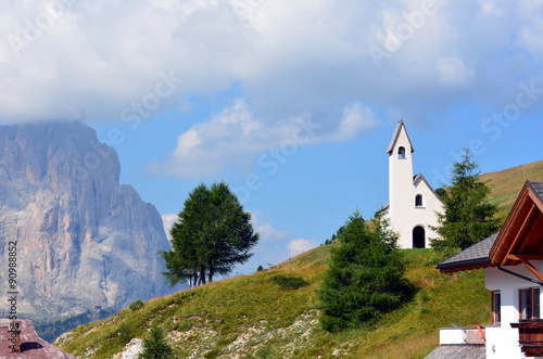 church to Gardena pass dolomiti italy