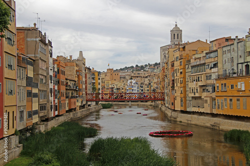 Girona, colored houses on the river Onyar © mercepararols