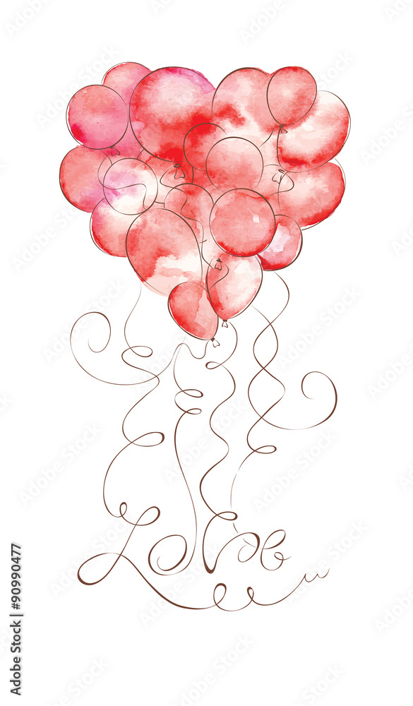 Valentine card -- watercolor Heart made of balloons