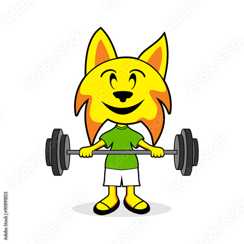 Happy Little Lynx, Cartoon Fox Weightlifting Mascot, Playful Fitness Illustration