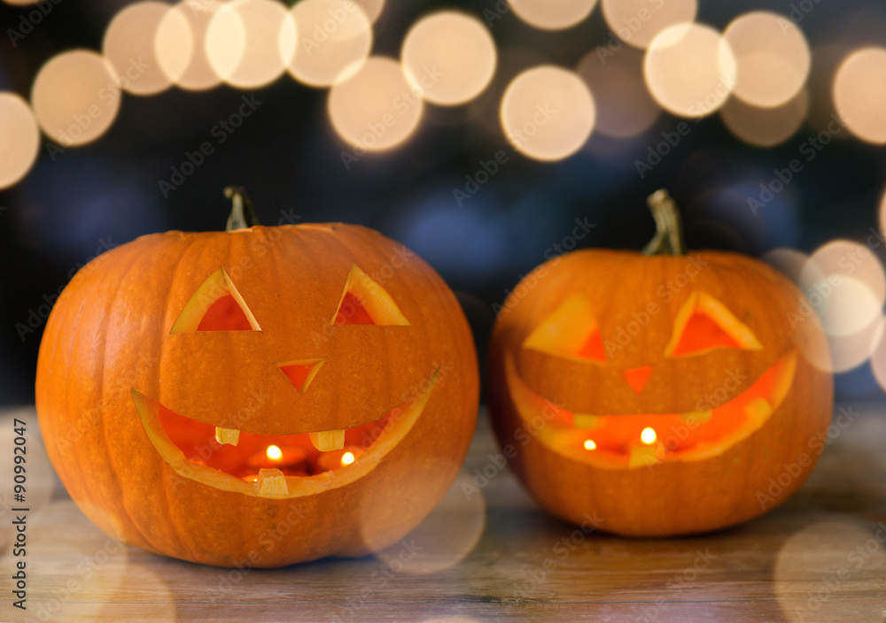 close up of pumpkins on table