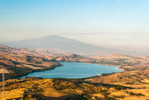 The lake of Pozzillo, with volcano Etna in background photo