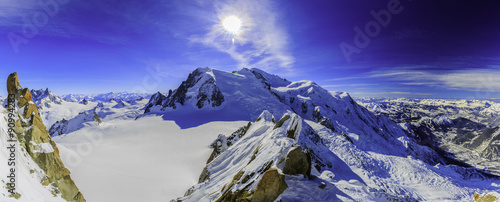 Fototapeta Mont Blanc and Chamonix, view from Aiguille du Midi, panorama