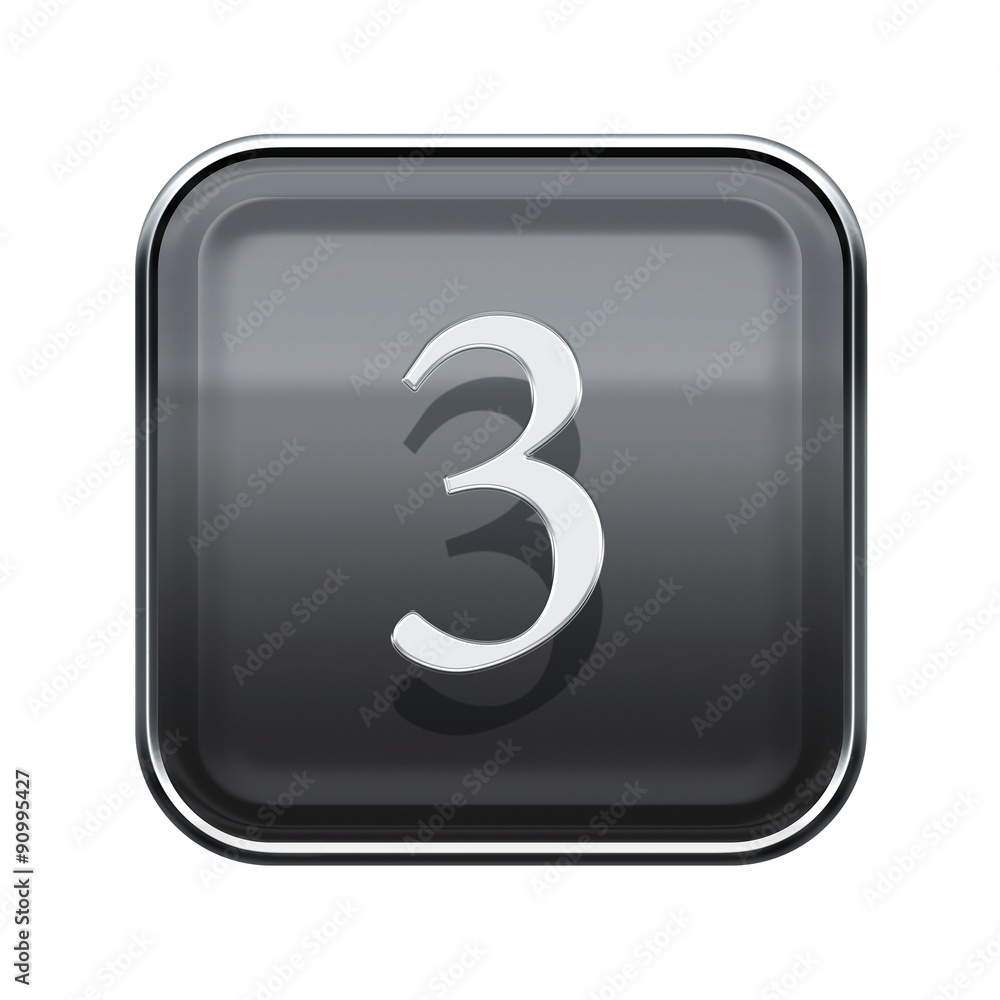Number three grey glossy, isolated on white background Number three grey glossy, isolated on white background