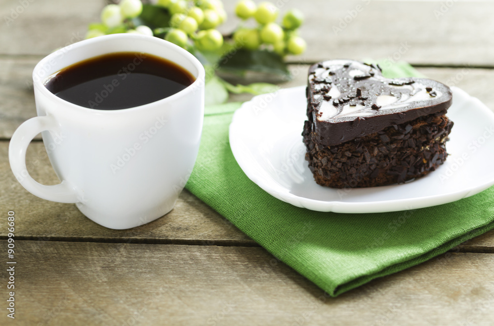 chocolate heart and black coffee, cake chocolate heart and black coffee, cake