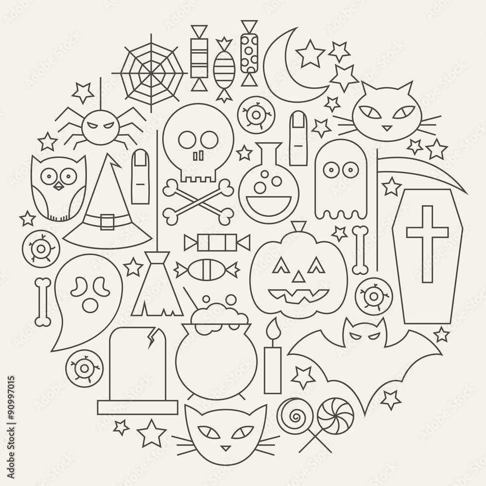 Halloween Holiday Line Icons Set Circular Shaped Halloween Holiday Line Icons Set Circular Shaped