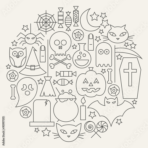 Halloween Holiday Line Icons Set Circular Shaped