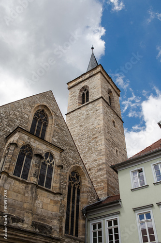 St Giles' Church at Wenigenmarkt Square of the city of Erfurt, Germany. Erfurt is the Capital of Thuringia and the city was first mentioned in 742