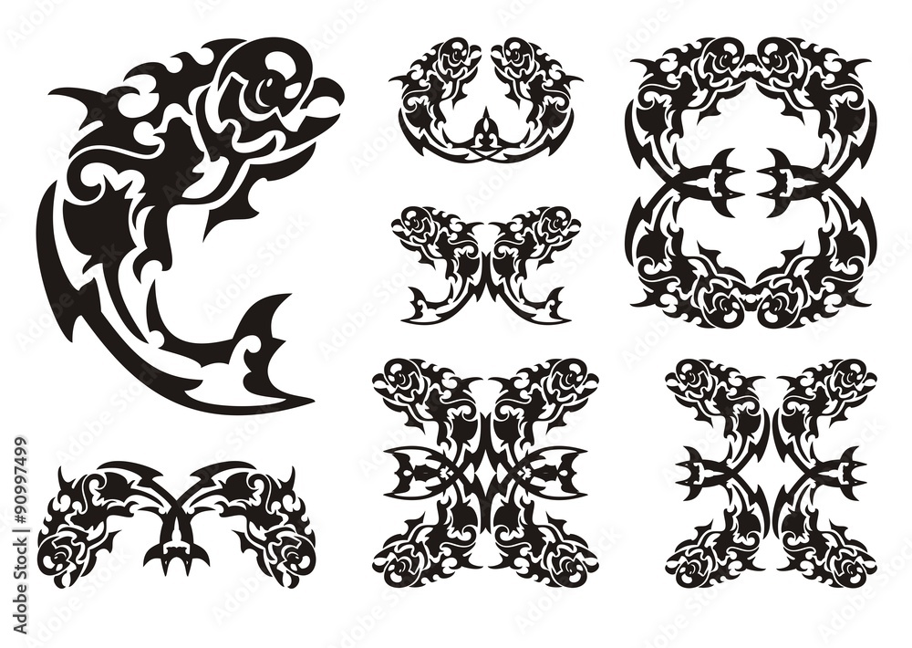 Fototapeta premium Tribal parrot fish symbols