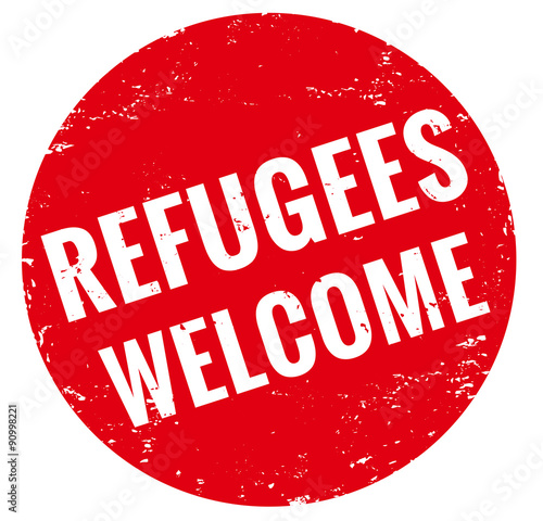 Refugees Welcome Schild Stempel