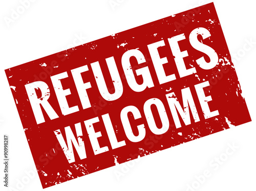Refugees Welcome Schild Stempel