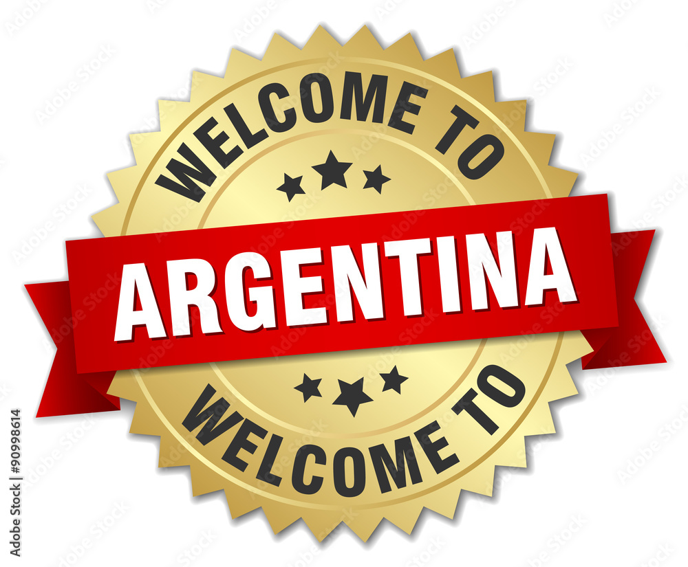 Argentina 3d gold badge with red ribbon