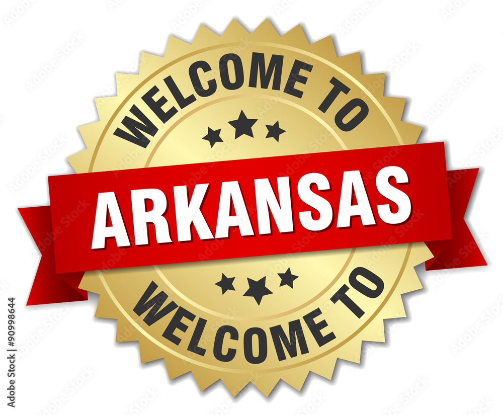 Arkansas 3d gold badge with red ribbon Arkansas 3d gold badge with red ribbon