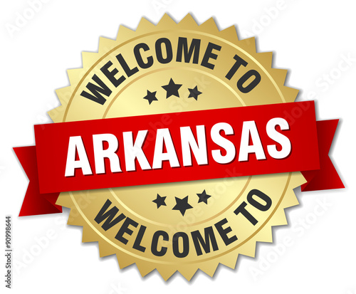 Arkansas 3d gold badge with red ribbon