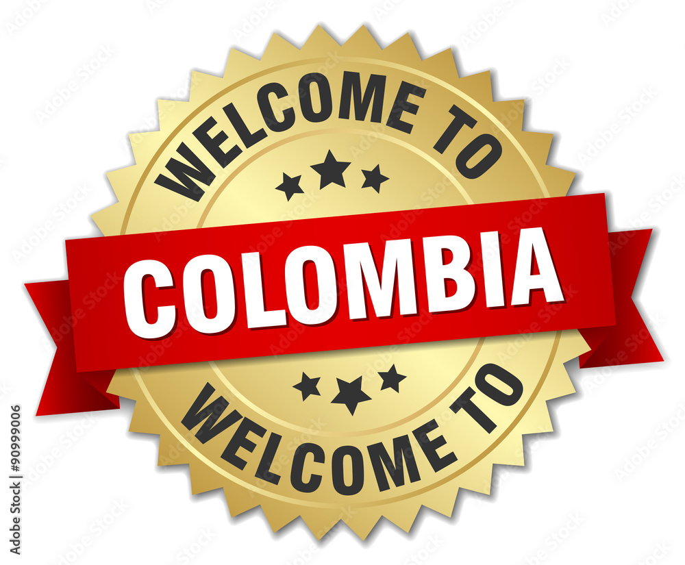 Colombia 3d gold badge with red ribbon Colombia 3d gold badge with red ribbon
