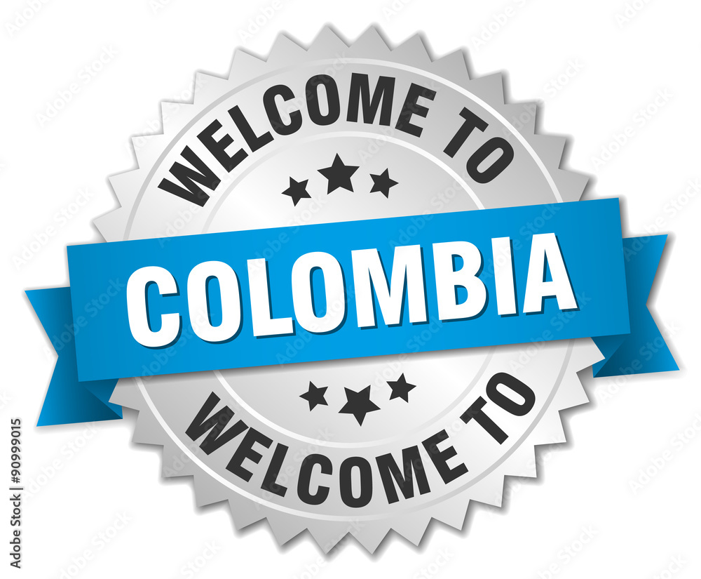 Colombia 3d silver badge with blue ribbon Colombia 3d silver badge with blue ribbon