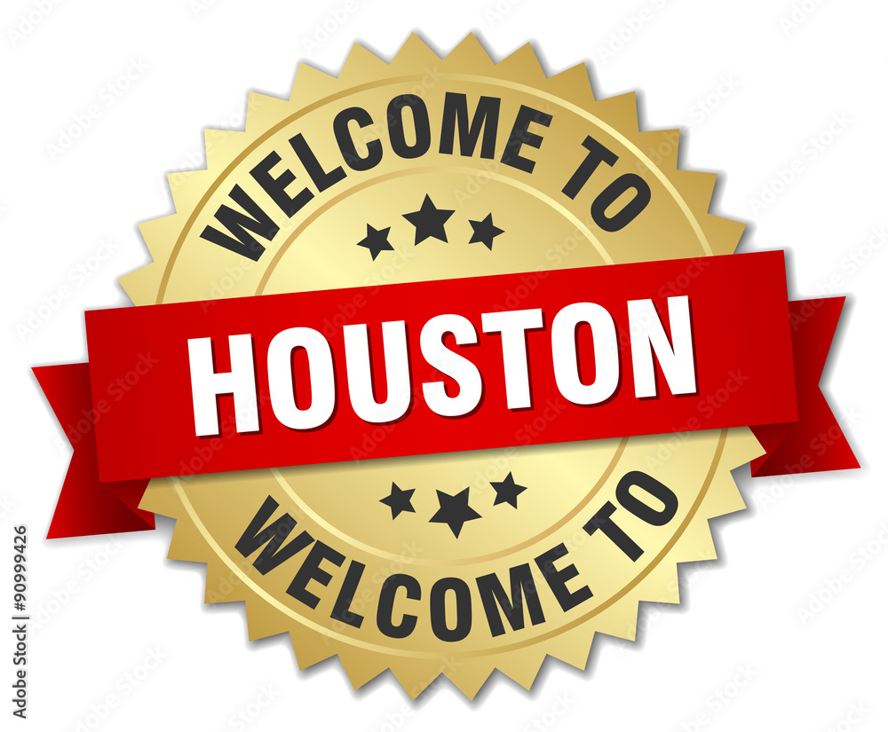 Houston 3d gold badge with red ribbon